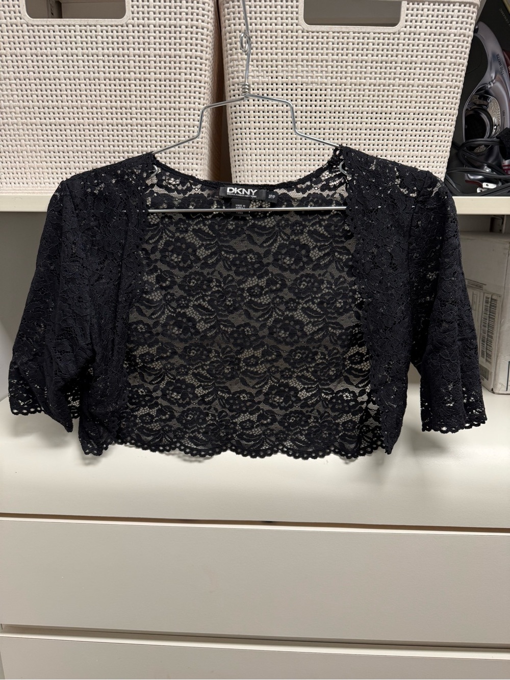 DKNY Black Lace Cropped Bolero Shrug